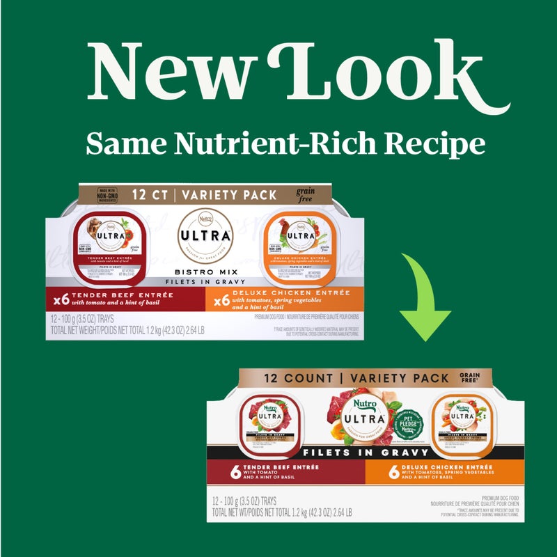 Nutro Ultra Wet Dog Food Grain Free Filets in Gravy Beef & Deluxe Chicken Variety Pack, 3.5 oz. Trays (12 Count, Pack of 1) - Image 2